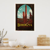 Bologna Two Towers Italy Vintage Travel Poster (Keuken)
