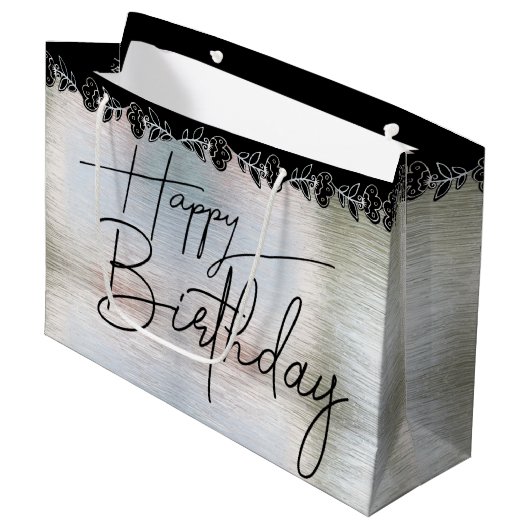 Bolsa de regalo plateada con flores para cumple groot cadeauzakje (Voorkant Gekanteld)