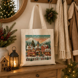 Bolsa de tela con paisaje navideño tote bag