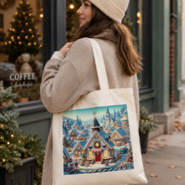 Bolsa de tela con paisaje navideño tote bag