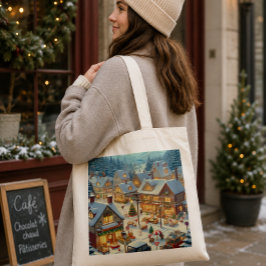Bolsa de tela con paisaje navideño tote bag