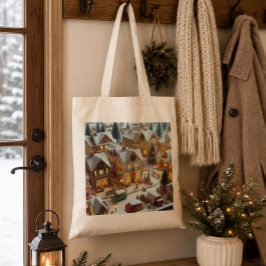 Bolsa de tela con paisaje navideño tote bag