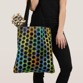 Bolsa em cores com bolinhas pretas e riscos. tote bag