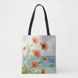 Bolsa flores rojas en la playa  tote bag