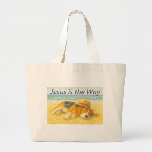Bolsa tela Beach with a Hat - "Jesus is the Way" Grote Tote Bag (Voorkant)