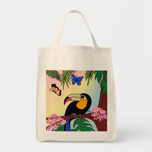Bolsa Tote Um tucano tropical e borboletas Bag (Voorkant)