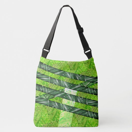 Bolsa verde amarelado com riscos e traços "bambu" crossbody tas (Voorkant)