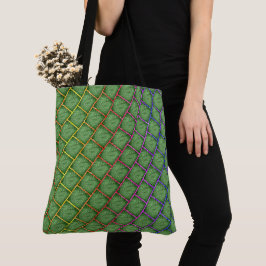 Bolsa verde com 'tela ou rede' colorida - quadrado tote bag