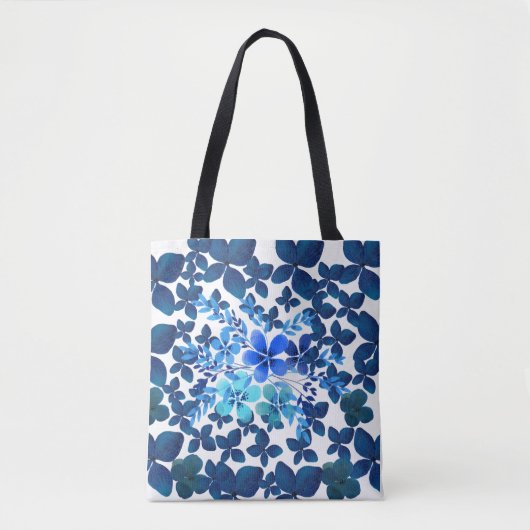 BOLSO DE TELA AZUL CON FLORES TOTE BAG (Voorkant)