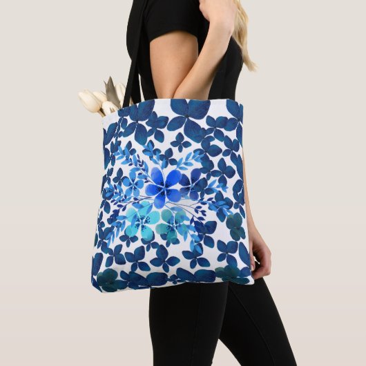 BOLSO DE TELA AZUL CON FLORES TOTE BAG (Dichtbij)