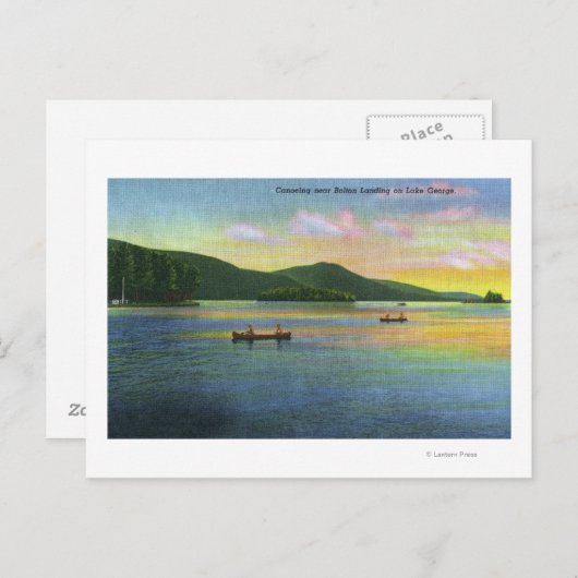 Bolton Landing Uitzicht van Couples Canoeing Briefkaart (Voorkant / Achterkant)