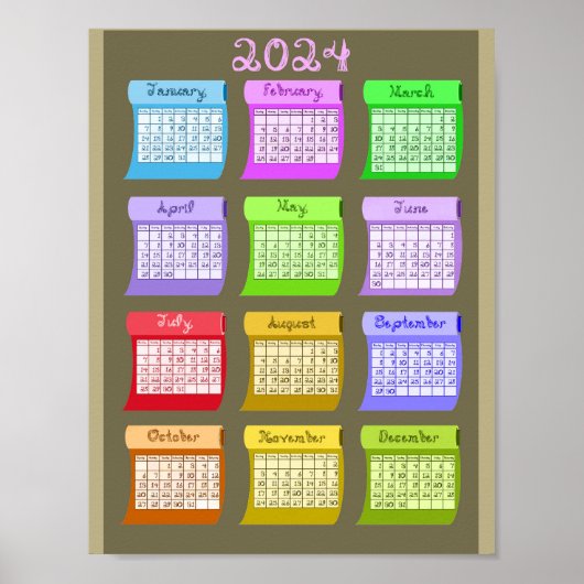 Bolts van Stof Font 2024 Kalender Afdrukbare Poster (Voorkant)