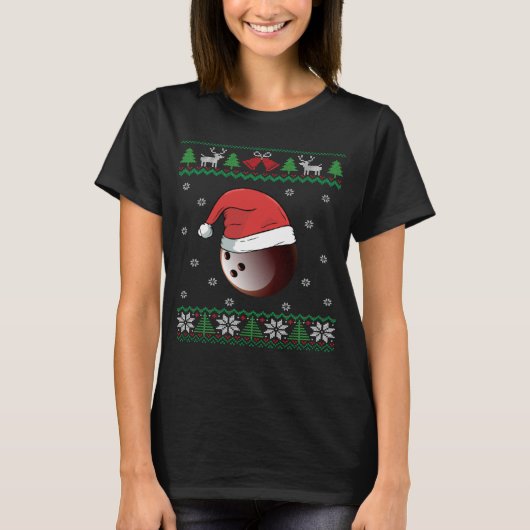 Bolwing Ball Santa Hat Bowler Bowling Team Ugly Ch T-shirt (Voorkant)
