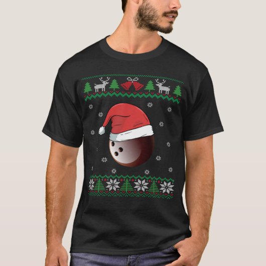 Bolwing Ball Santa Hat Bowler Bowling Team Ugly Ch T-shirt (Voorkant)