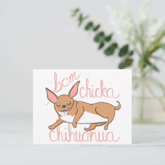 Bom Chicka Chihuahua Funny Dog Pun Briefkaart (Staand voorkant)