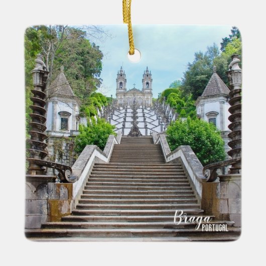 Bom Jesus Braga Heiligdom foto, met gebed Keramisch Ornament (Voorkant)