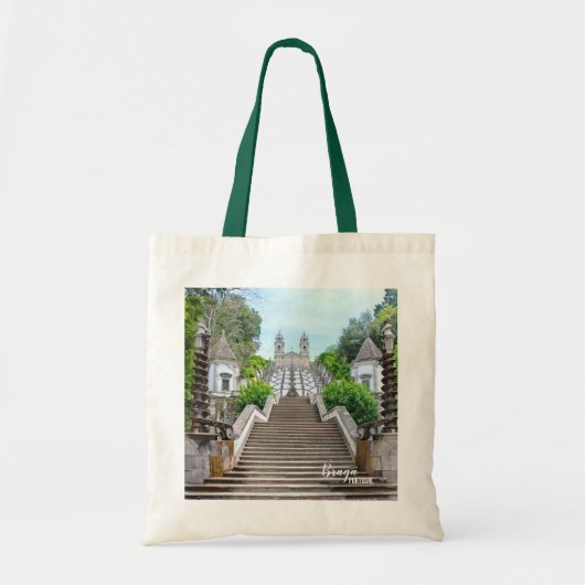 Bom Jesus Braga Heiligdom foto, met gebed Tote Bag (Voorkant)