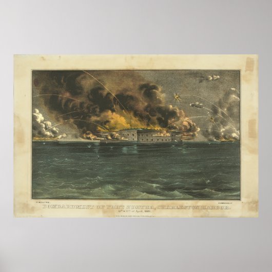 Bombardement Fort Sumter door Ives Poster (Voorkant)