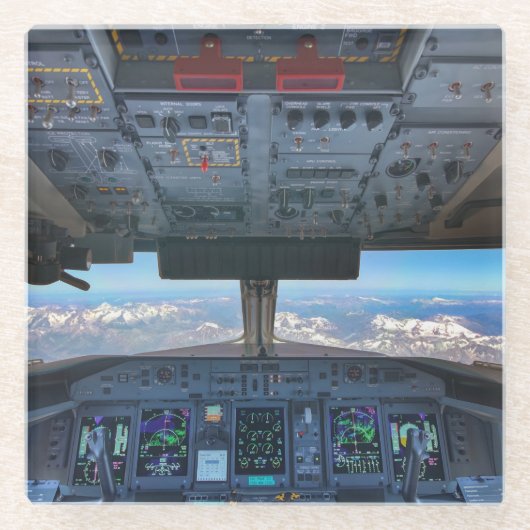 Bombardier Q400 Cockpit over de Alpen-Muismat Glazen Onderzetter (Voorkant)