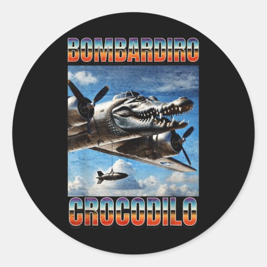 Bombardiro Crocodilo Funny Trendy Italiaanse Herse Ronde Sticker (Voorkant)