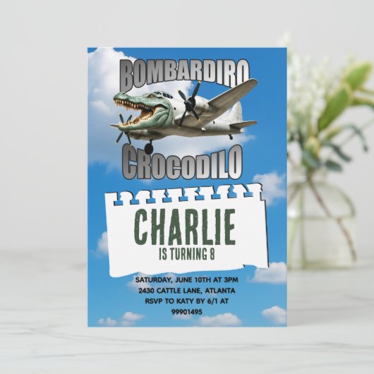 Bombardiro Krokodil verjaardagsuitnodiging Kaart (Staand voorkant)