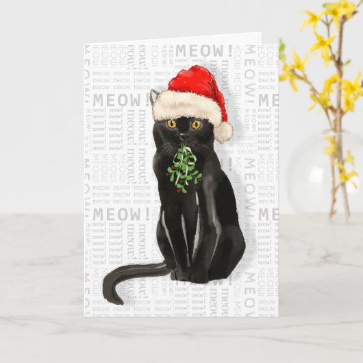 Bombay Black Cat Funny Kerstmis Kaart (Gele Bloem)