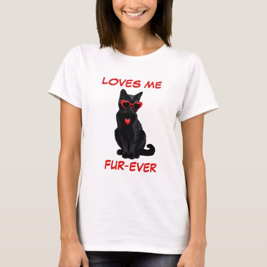 Bombay Black Cat Red Heart-vormige zonnebril T-shirt (Voorkant)