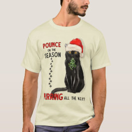 Bombay Cat Breed Black Kat in een Santa Hat T-shirt