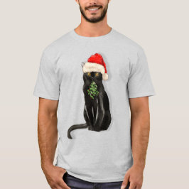 Bombay Cat Breed Black Kat in een Santa Hat T-shirt