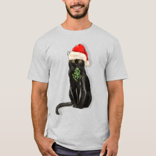 Bombay Cat Breed Black Kat in een Santa Hat T-shirt