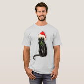 Bombay Cat Breed Black Kat in een Santa Hat T-shirt (Voorkant volledig)