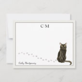 Bombay Cat Gray Border Monogram en naam Notitiekaartje (Voorkant)