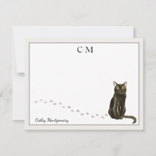 Bombay Cat Gray Border Monogram en naam Notitiekaartje