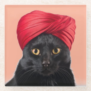 Bombay-kat met een tulband glazen onderzetter