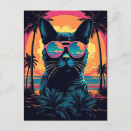Bombay Kat met zonnebril op het strand Briefkaart