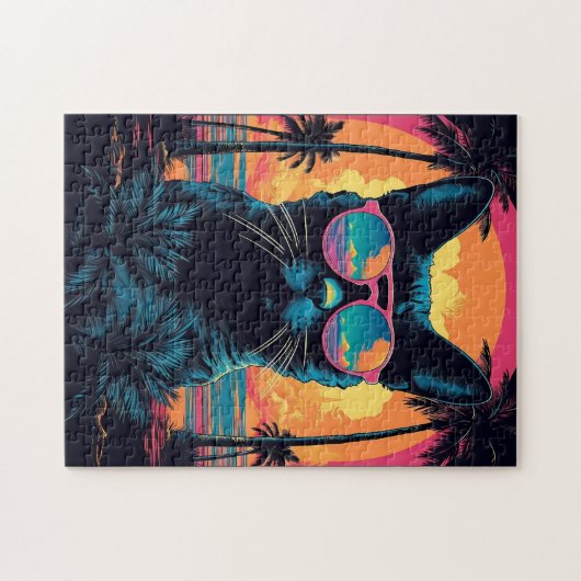 Bombay Kat met zonnebril op het strand Legpuzzel (Horizontaal)