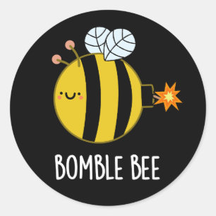 Bomble bee Funny Bumblebeb Pun Dark BG Ronde Sticker