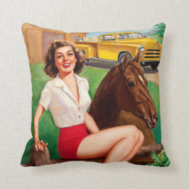 BOMBSHELL BAD GIRLS Retro Boerderij Girl & Horse Kussen