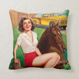 BOMBSHELL BAD GIRLS Retro Boerderij Girl & Horse Kussen