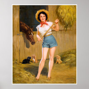 BOMBSHELL BAD GIRLS Retro: Boerderij Girl Horse &  Poster