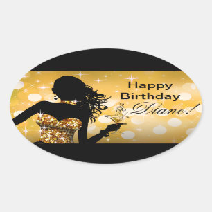 Bombshell Bling Glitter Party Dress oval   goud Ovale Sticker