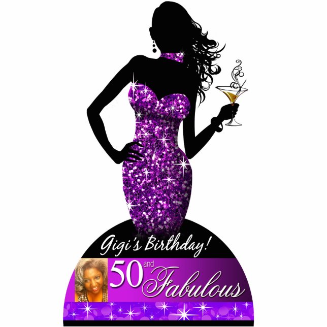 Bombshell Bling Photo Cake Topper 5x7 | paars Staand Fotobeeldje (Voorkant)