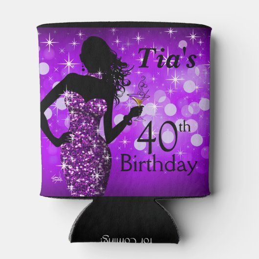 Bombshell Glitter Bling Sparkle Verjaardag | PAARS Blikjeskoeler (Achterkant)