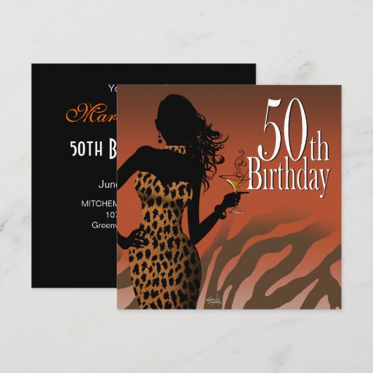 Bombshell Leopard 50th Birthday Party Russet Kaart (Voorkant / Achterkant)