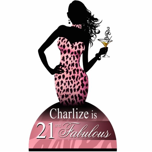 Bombshell Leopard Birthday Cake Topper roze Staand Fotobeeldje (Voorkant)