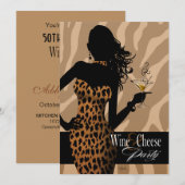 Bombshell Leopard Wine & Cheese Party Tan Kaart (Voorkant / Achterkant)