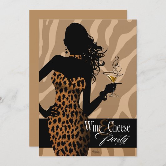 Bombshell Leopard Wine & Cheese Party Tan Kaart (Voorkant / Achterkant)