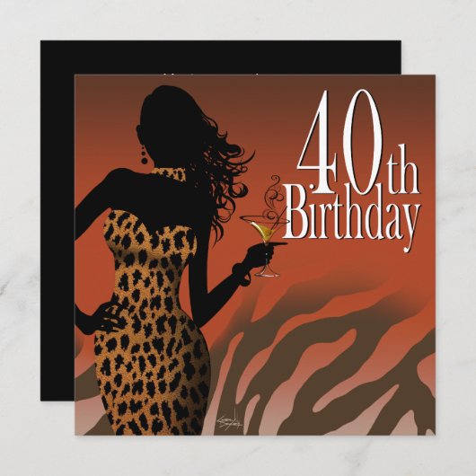 Bombshell Leopard Zebra 40th Birthday Party Kaart (Voorkant / Achterkant)