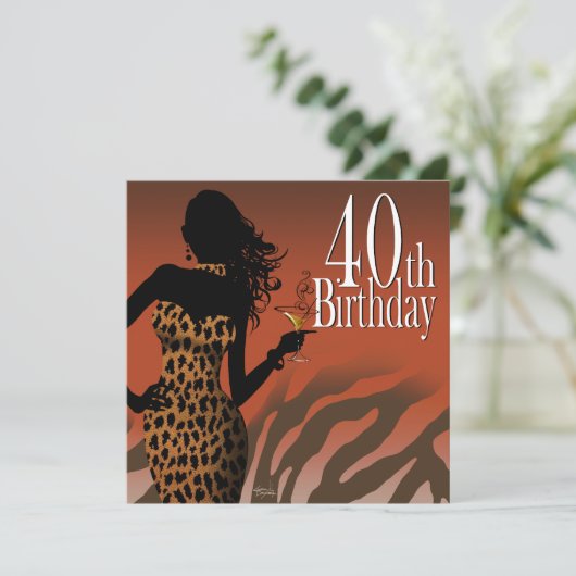Bombshell Leopard Zebra 40th Birthday Party Kaart (Staand voorkant)