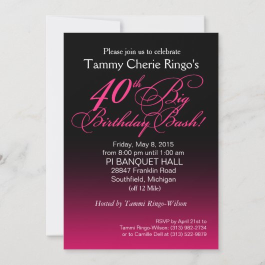 Bombshell Sparkle 40ste verjaardag | fuchsia Kaart (Achterkant)